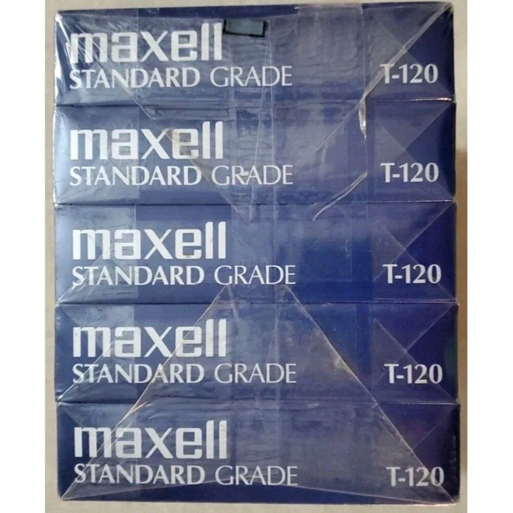 VHS T-120 Maxell Standard Grade Video Cassette Tapes 6 Hrs -5 pack- NEW in Cello